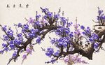 水墨手绘花鸟紫色梅花背景墙