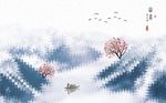 新中式山水小鸟背景墙