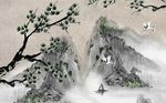 新中式创意山峦松枝背景墙