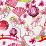 手绘灯笼樱花日式风服装图案印花