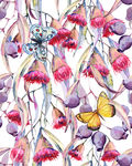 手绘水彩花卉蝴蝶服装印花图案