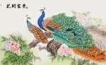 工笔花开富贵孔雀背景墙
