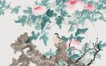 中国风手绘水墨花鸟背景墙