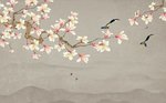 大型玉兰花鸟背景壁画