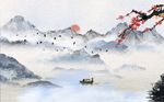 水墨意境山水画背景墙