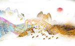 色彩油画山水背景墙