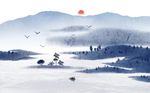 水墨国画山水壁画背景墙
