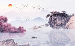 山水意境唯美风景飞鸟背景墙