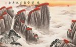 手绘山水鸿运当头背景墙