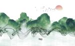 中式意境抽象绿色山水背景墙
