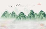 中式意境绿色抽象水墨山水背景墙