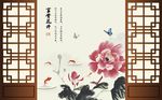 简约水墨荷花背景墙