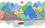 手绘新中式山水画背景墙