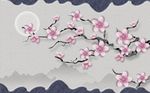梅花水墨山水背景墙