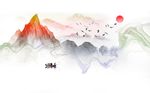 中国风夕阳山水装饰画