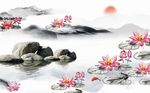 中式唯美荷花锦鲤背景墙
