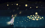 月亮 插画 黑夜 星空 意境