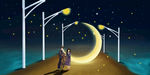 月亮 插画 黑夜 星空 意境