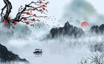 梅花远景山水背景墙