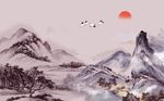 中式白鹤山水背景墙