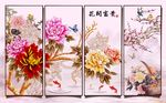 牡丹鲤鱼山水背景墙