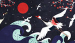 仙鹤 中国风 水墨画 水彩画