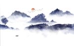 中式水墨意境抽象山水壁画背景墙