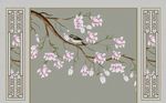 中式手绘梅花小鸟背景墙
