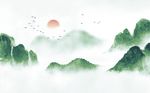 中式绿色意境清山水背景墙