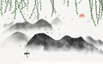 中式柳条意境清山水背景墙
