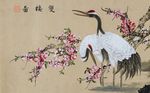 水墨手绘白鹤双栖图背景墙