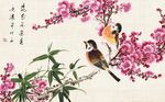 工笔手绘花鸟背景墙
