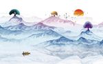 落日飞鸟抽象山水背景墙