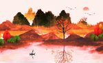 抽象树山水背景墙