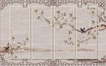 中式意境花枝喜鹊禅意背景墙