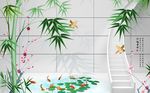 中国风3D竹子风景背景墙