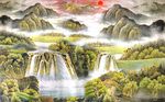 创意烫金山水国画背景墙