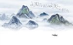 中式山水飞鸟背景墙