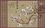 手绘玉兰花鸟家和万事背景墙