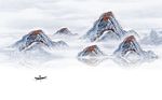 中式国画抽象蓝水墨风景背景墙