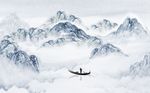 蓝色意境抽象国画山水背景墙