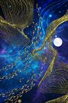 金色抽象线条鱼群星空装饰画