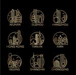 中国城市 简笔建筑 创意图