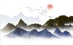 大气山水日出画背景墙