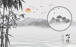 意境山水飞鸟竹子背景墙