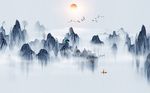 中式意境水墨山水背景墙