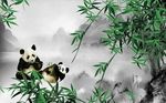 中式创意竹子熊猫背景墙