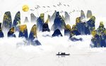 中式手绘意境山水画背景墙