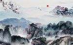 中式水墨山水玉兰花飞鸟背景墙