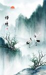 山水白鹤树装饰画